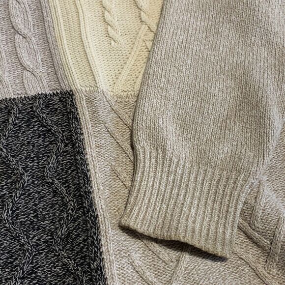 Vtg Orvis Dad Fisherman Sweater Cable Knit Color Block Crew Pullover Cotton XL - Picture 5 of 11